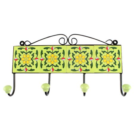 Pea Green Dotted Flower Ceramic Tile Hook